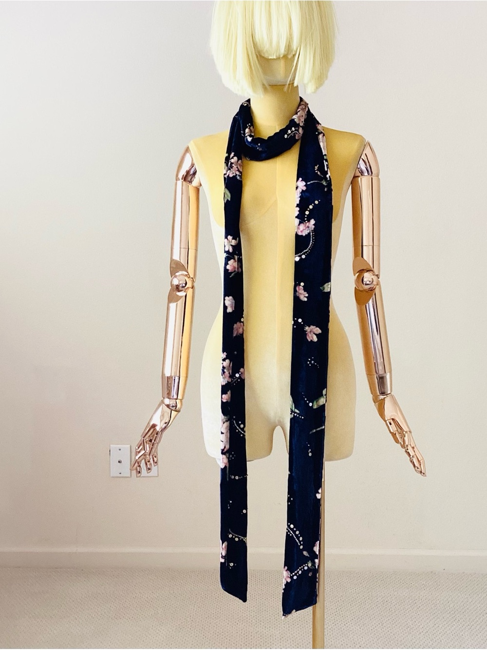 Magda Butrym Navy Floral Long Silk Scarf